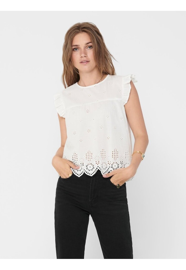 Bluza din bumbac cu maneca scurta si perforatii Silla