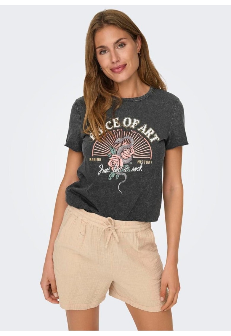 Tricou din bumbac cu imprimeu pe piept -