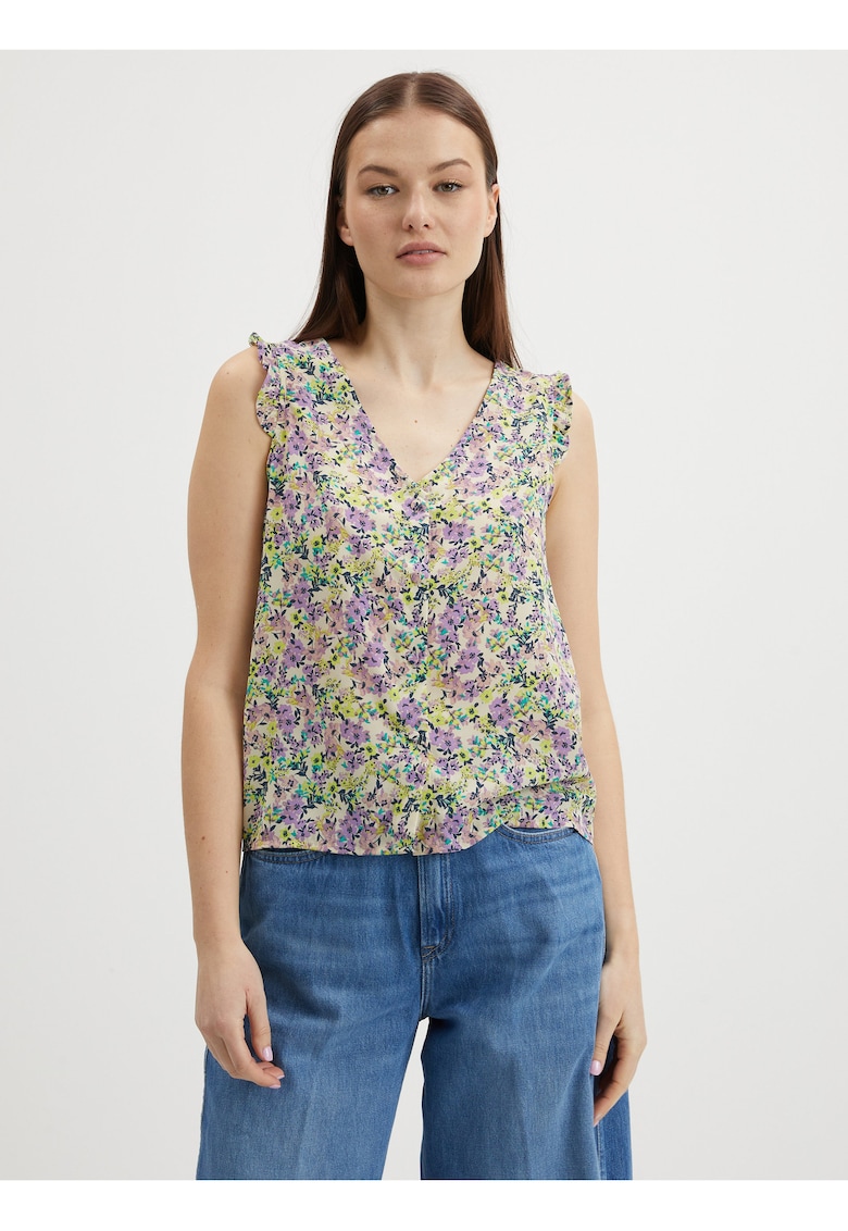 Top cu decolteu in V si print floral
