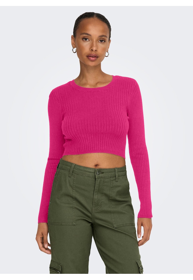 Pulover crop cu decolteu la baza gatului