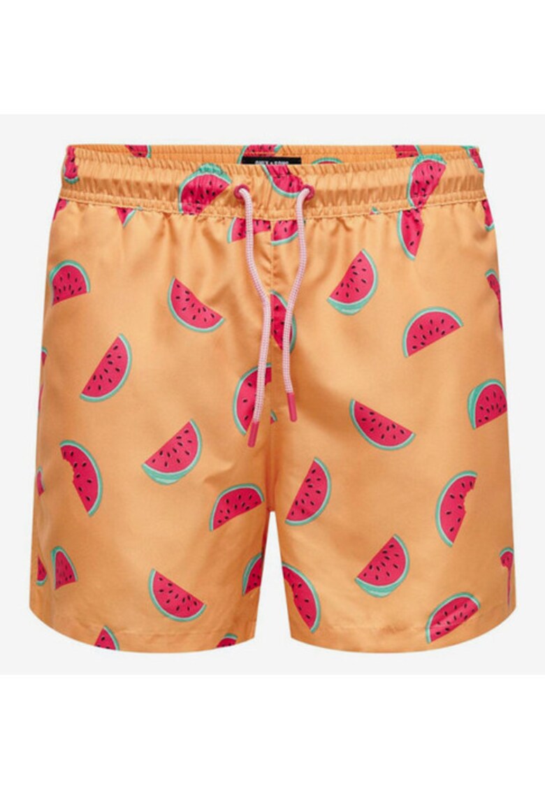 Pantaloni scurti de baie cu imprimeu cu pepene rosu Ted -