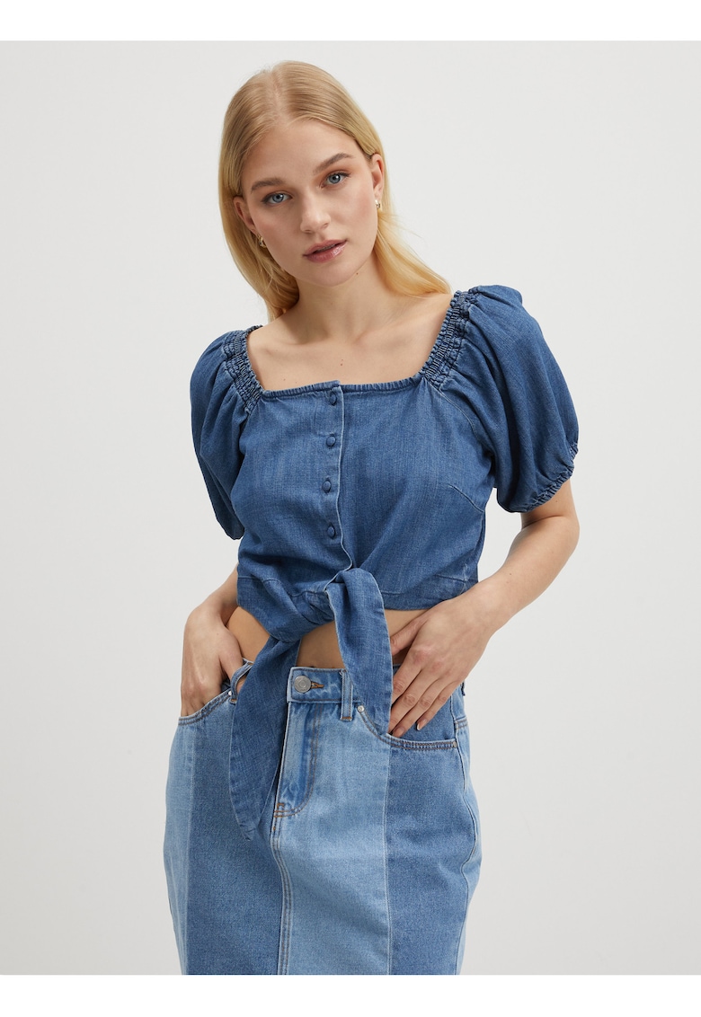 Tricou crop cu maneci bufante