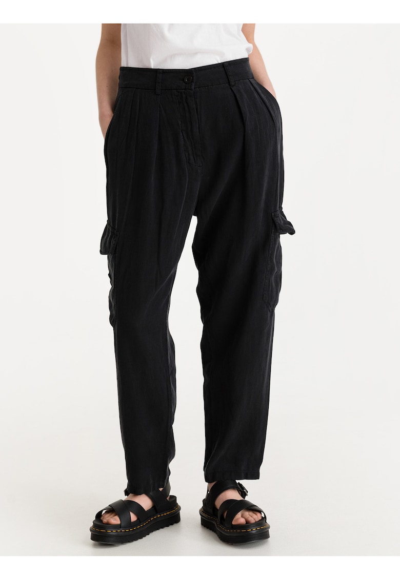 Pantaloni cargo cu talie inalta