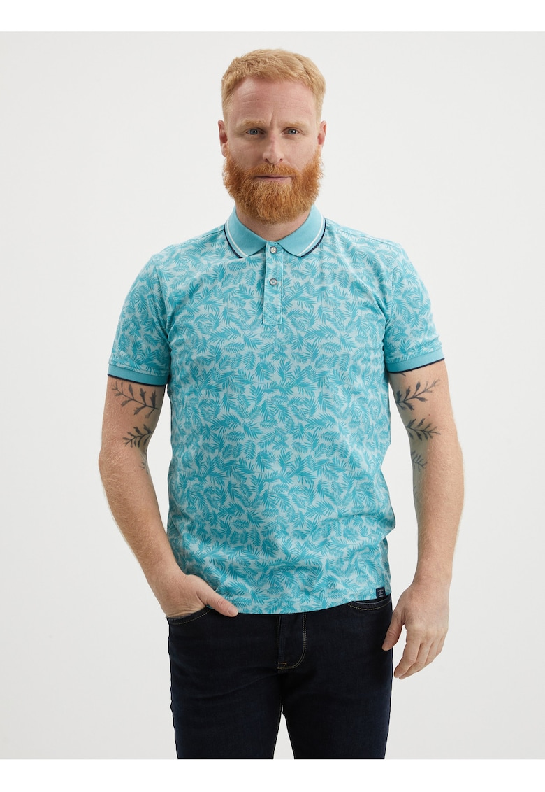 Tricou polo din bumbac cu terminatii contrastante si model