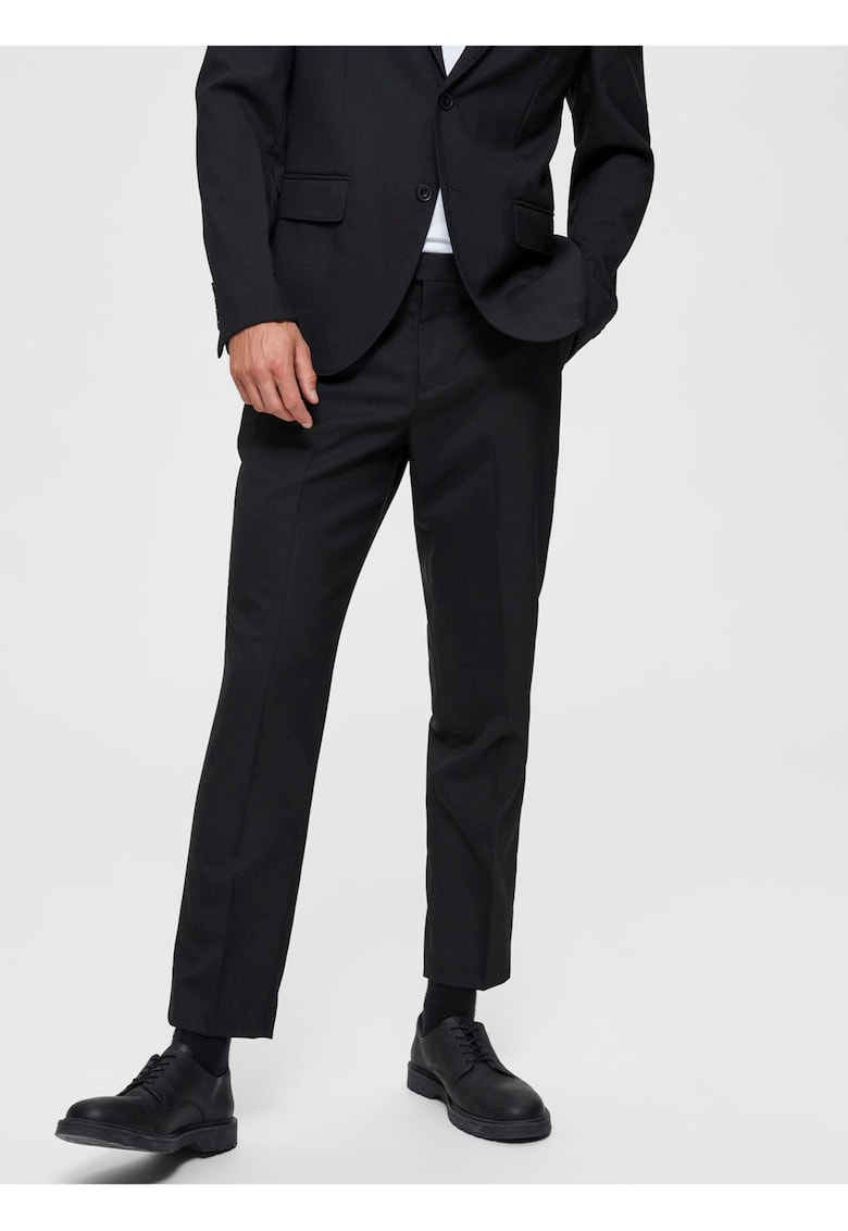Pantaloni drepti crop din amestec de lana -