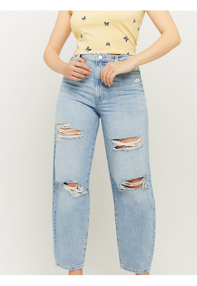 Blugi drepti crop cu rupturi -