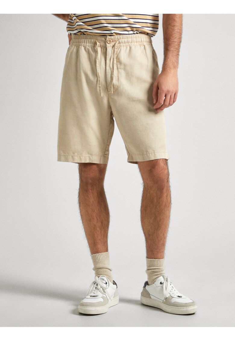 Pantaloni scurti din amestec de in si bumbac cu talie ajustabila -