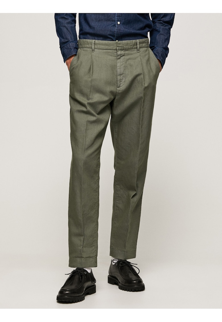 Pantaloni din amestec de in cu croiala regular