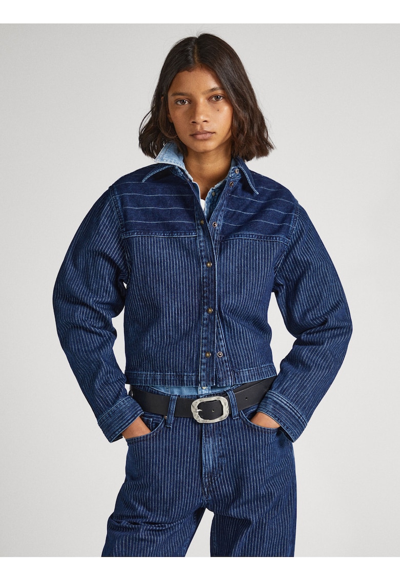 Jacheta din denim supradimensionata crop -