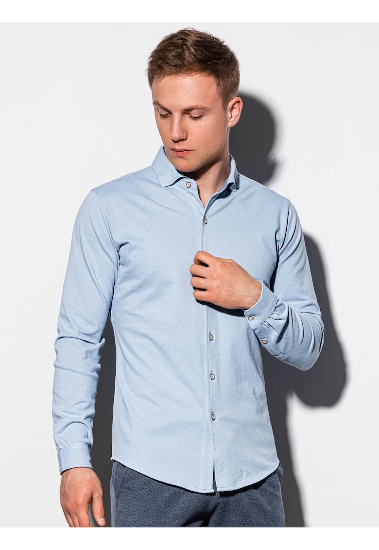 Camasa slim fit din bumbac cu maneci lungi si nasturi -