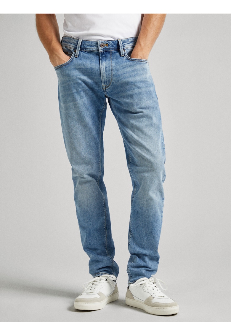 Jeans cu croiala dreapta si aspect prespalat