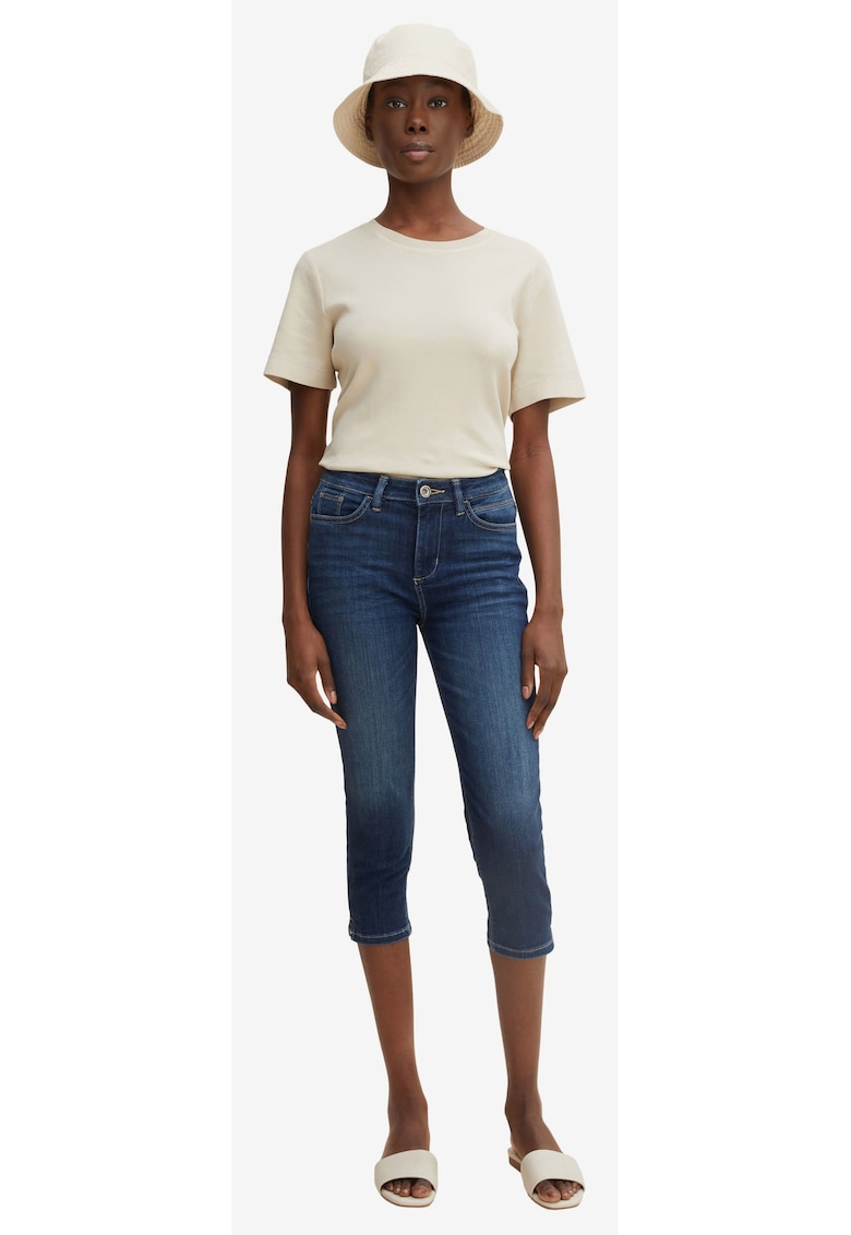 Jeans capri slim fit cu aspect prespalat -