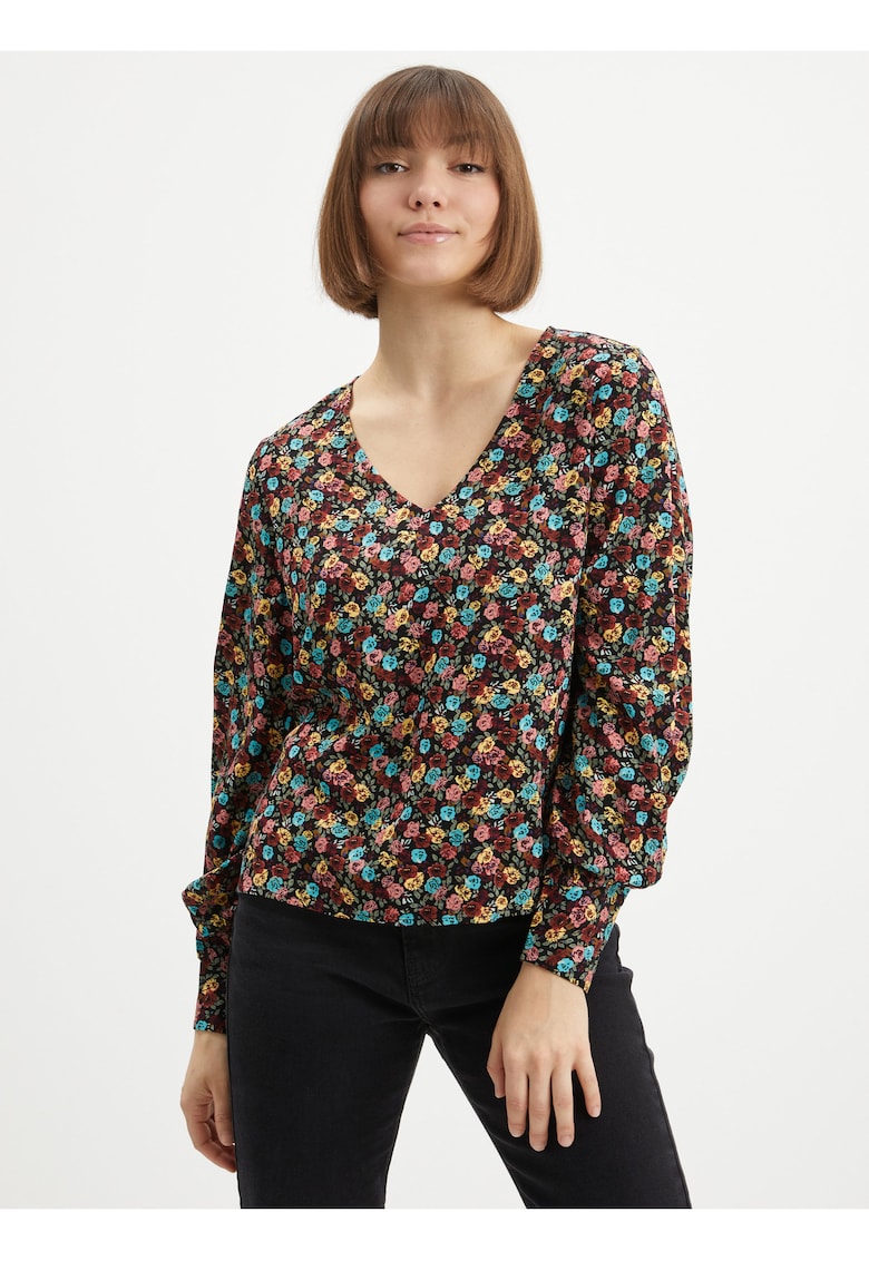 Bluza cu imprimeu floral si maneci bufante