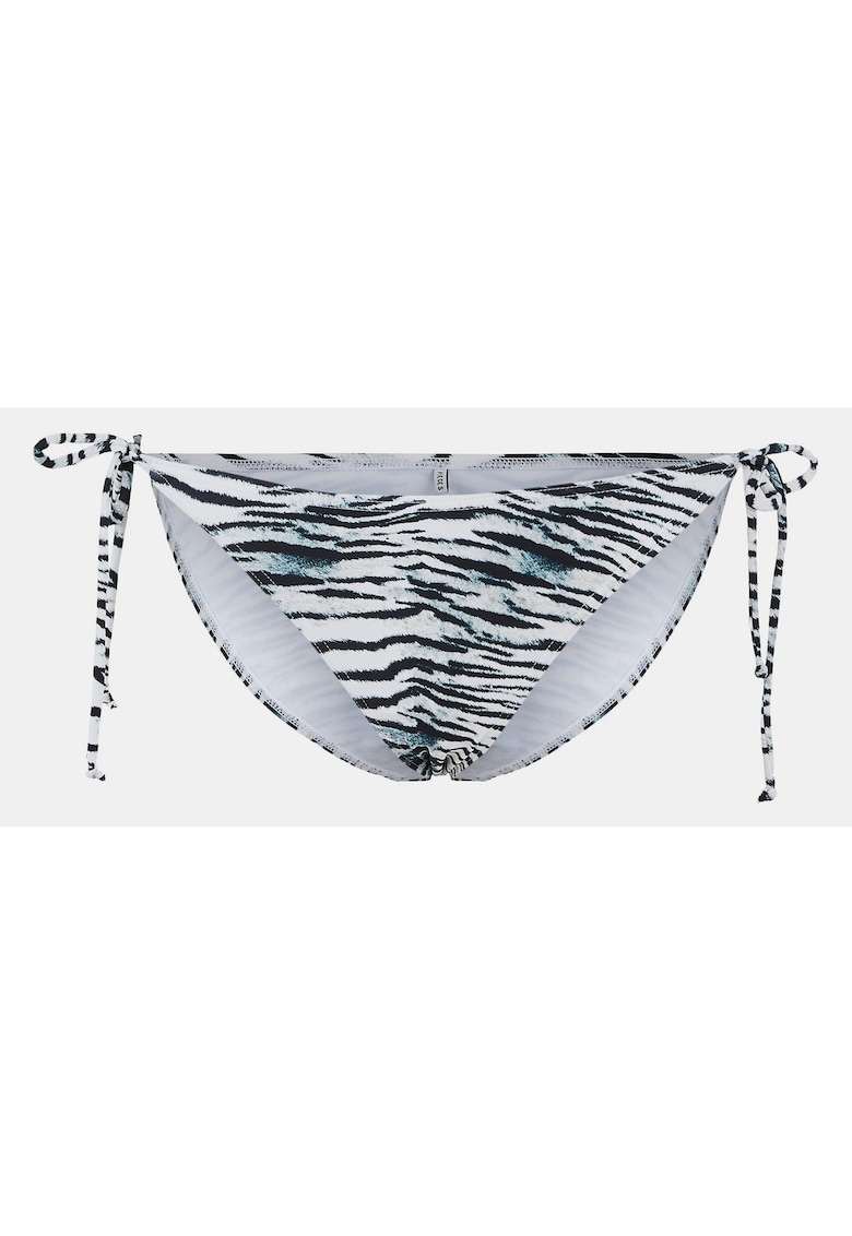 Slip de baie cu animal print si prindere laterala Ginette - Alb/Negru