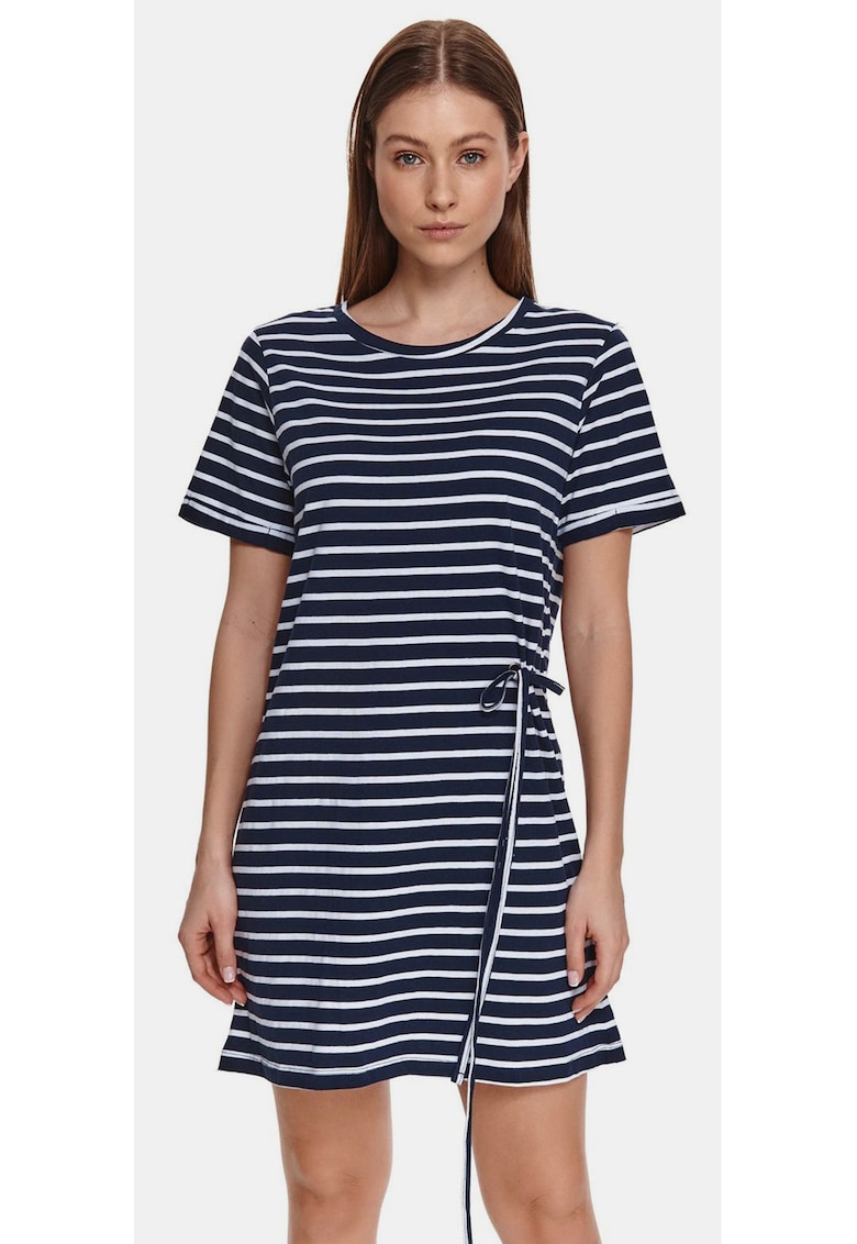 Rochie din bumbac cu model in dungi si detaliu snur -