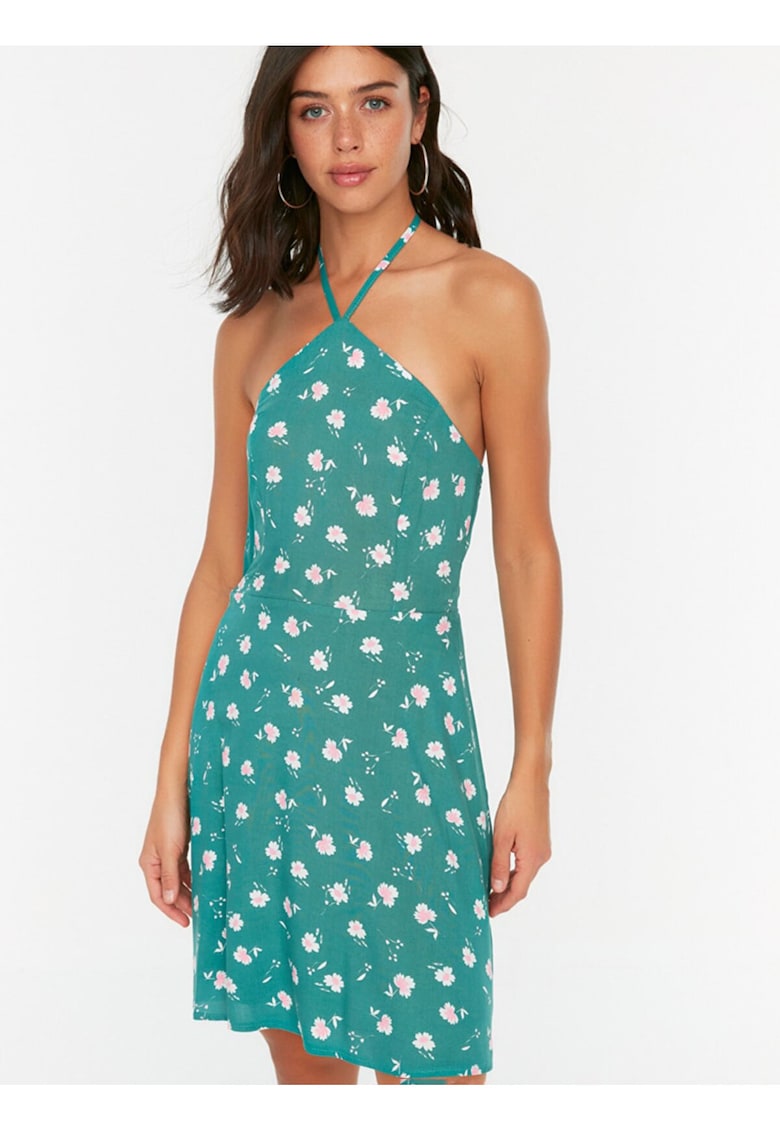 Rochie cu model halter si imprimeu floral -