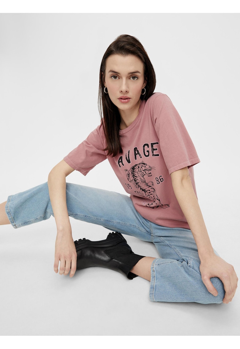Tricou din bumbac cu model grafic pe piept