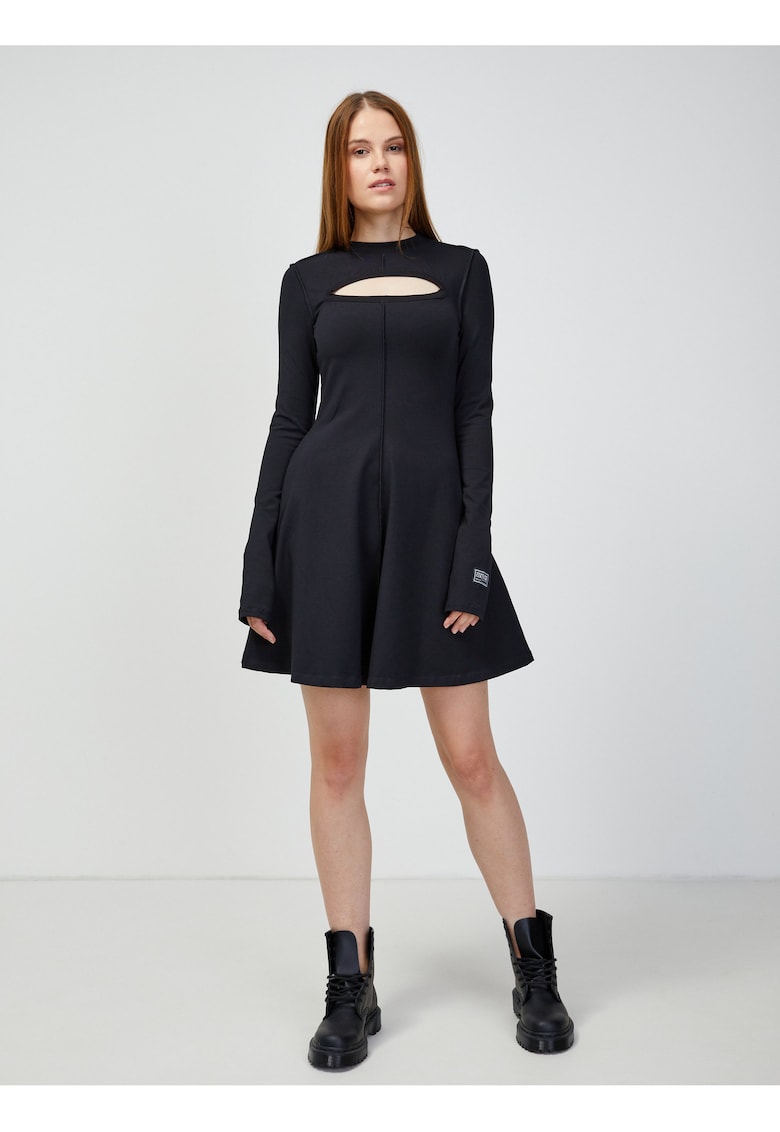Rochie din amestec de bumbac cu decupaj frontal si model uni -
