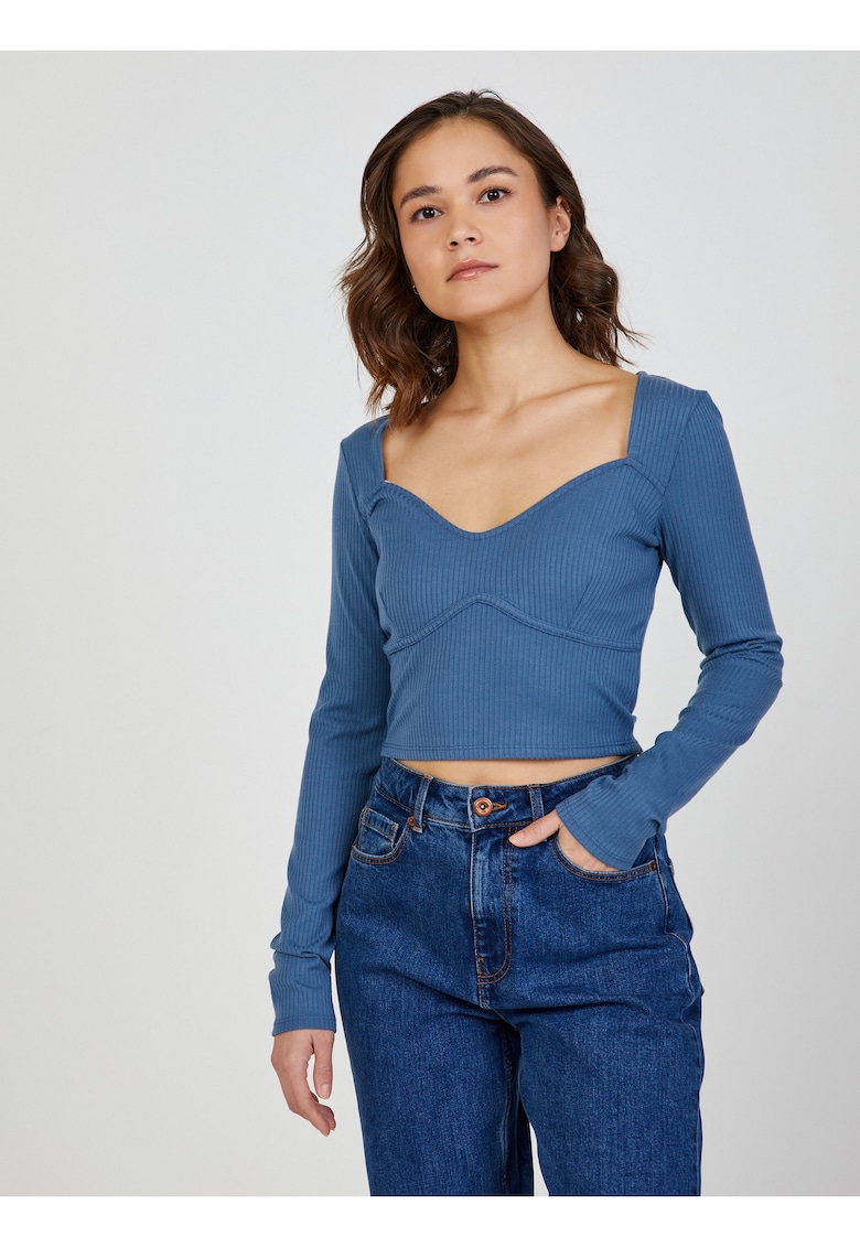 Bluza crop cu decolteu patrat -