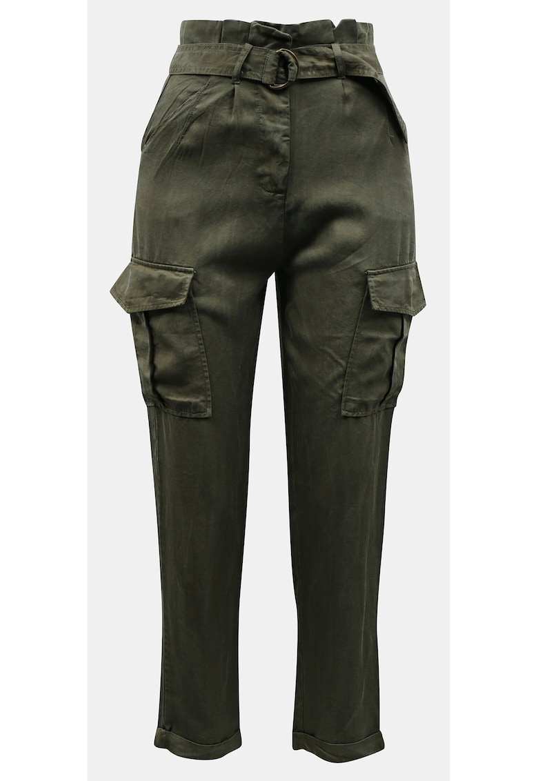 Pantaloni din lyocell cu talie inalta si curea