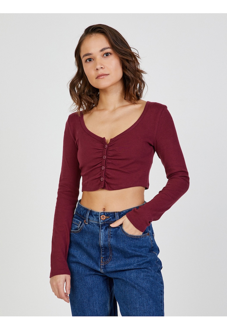 Top crop cu maneci lungi si nasturi -