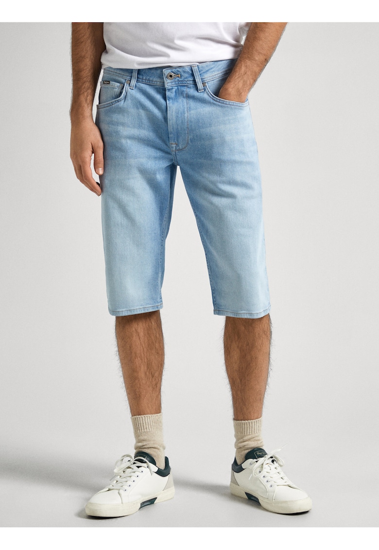 Bermude din denim cu aspect prespalat -