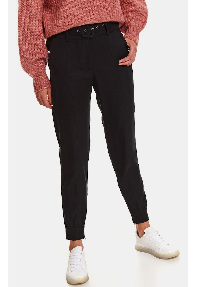 Pantaloni uni din lyocell cu o curea -