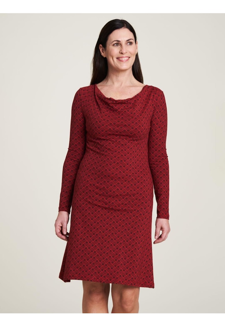 Rochie din bumbac organic cu maneci lungi si decolteu drapat -