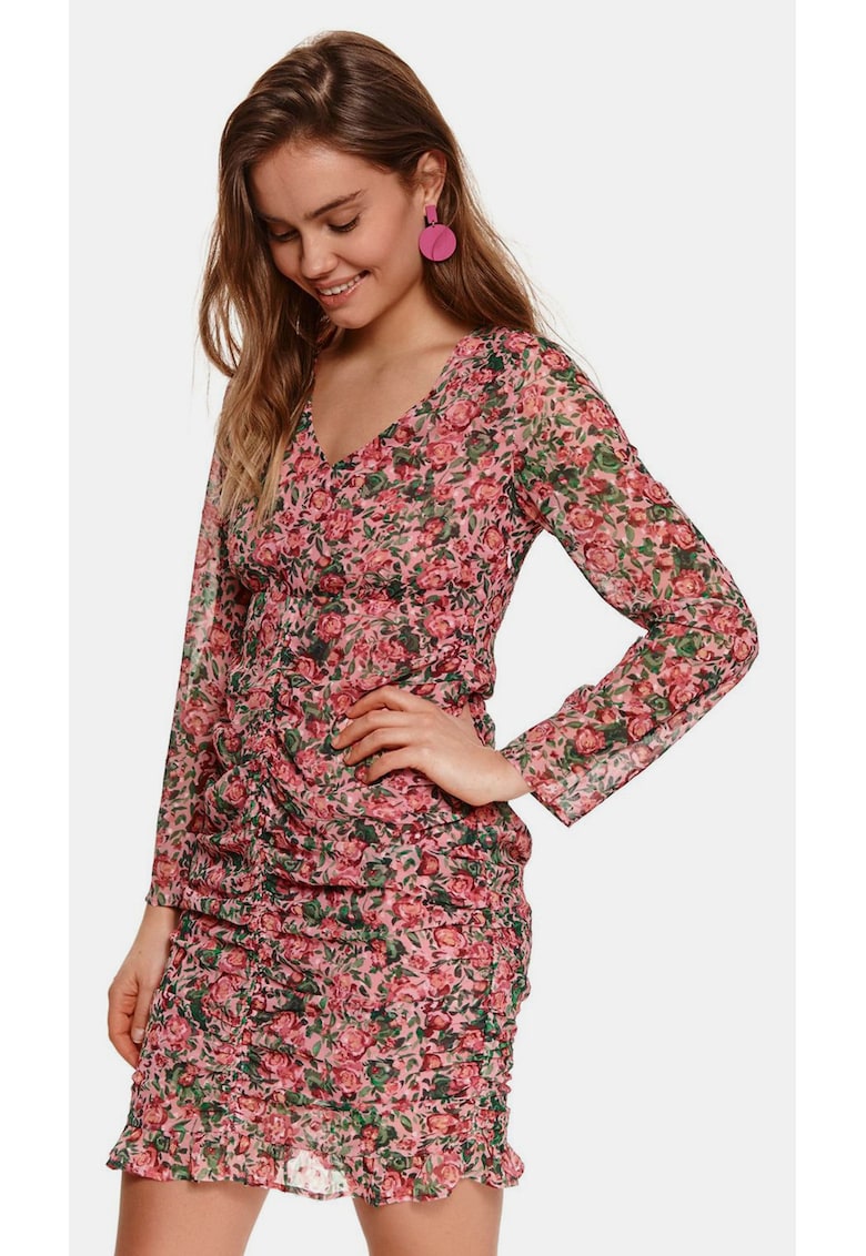 Rochie cu model floral si fronseuri
