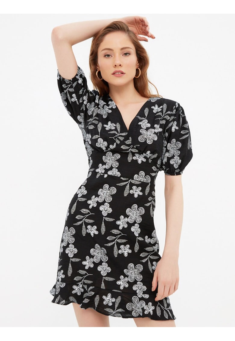 Rochie scurta cu maneci bufante si imprimeu floral -