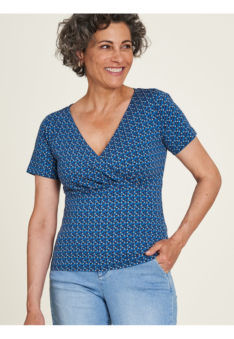 Tricou cu decolteu in V si model floral -