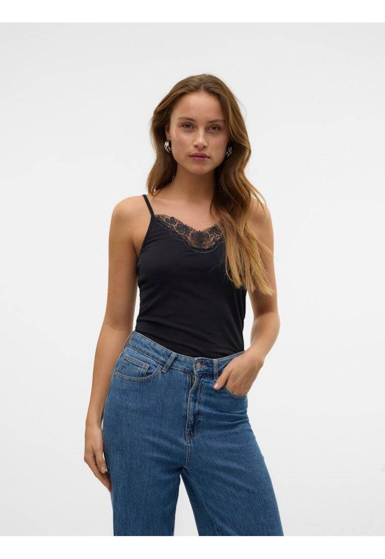 Top slim fit uni din amestec de bumbat organic -