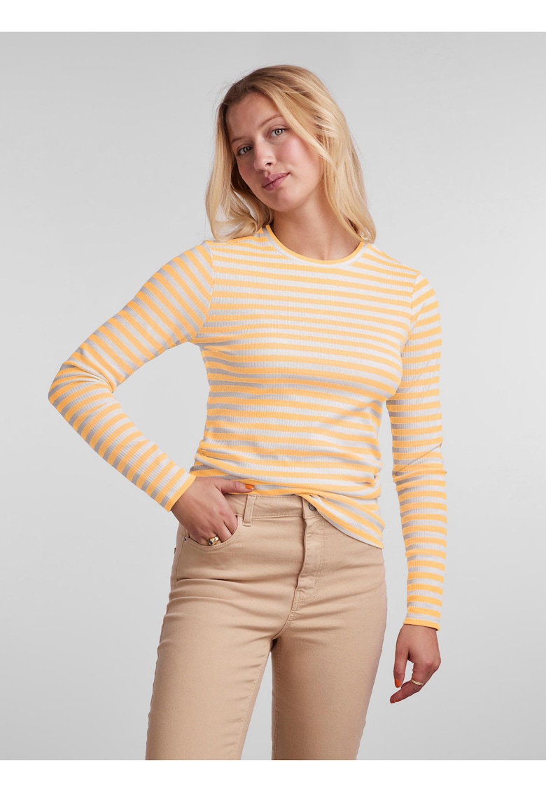 Bluza din amestec de bumbac cu model in dungi contrastante -