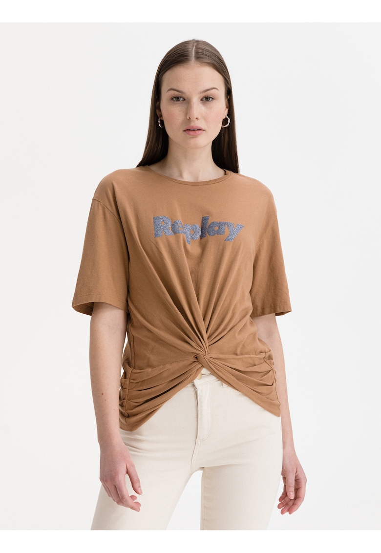 Tricou din bumbac cu nod la terminatie si logo -