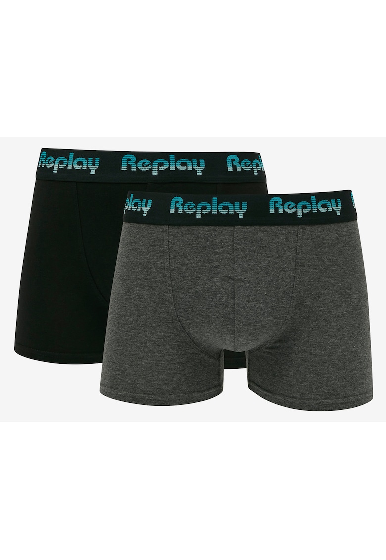 Set de boxeri din bumbac cu model uni - 2 perechi -