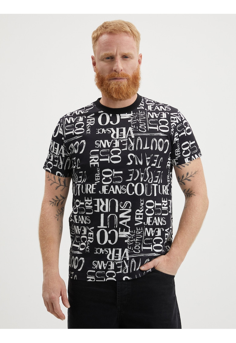 Tricou din bumbac cu model grafic si logo