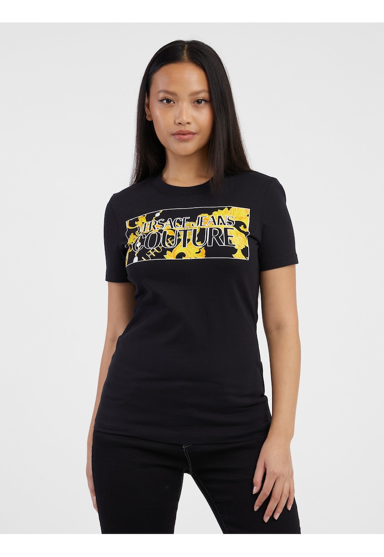 Tricou din amestec de bumbac cu logo masiv pe piept -