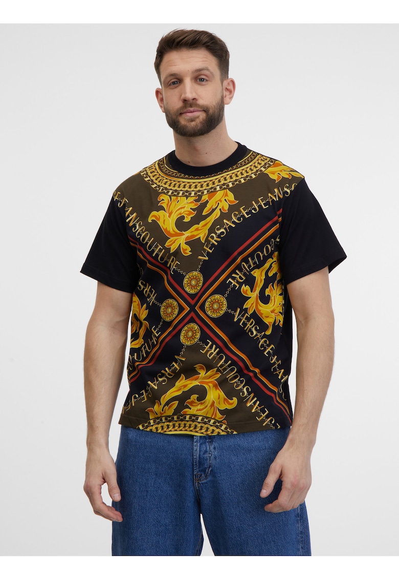 Tricou din bumbac cu model baroc si logo