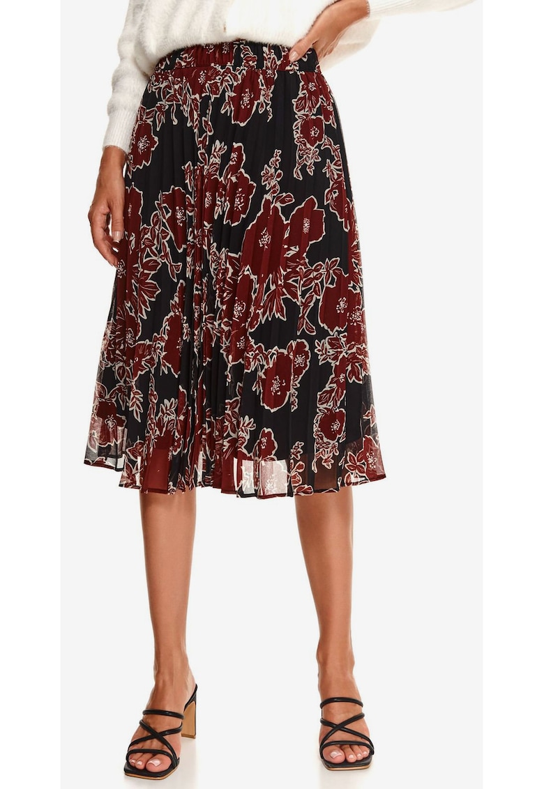 Fusta midi cu pliuri si model floral -