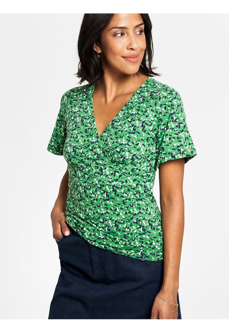 Tricou din amestec de bumbac organic cu decolteu in V -