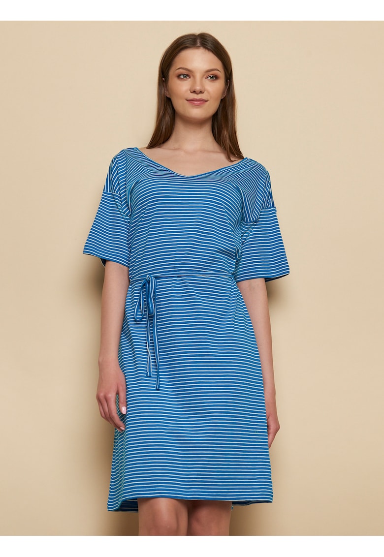 Rochie din bumbac organic cu dungi si maneci cazute -