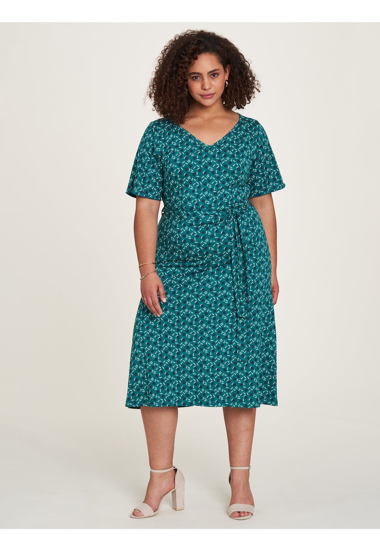 Rochie midi cu imprimeu si decolteu in V