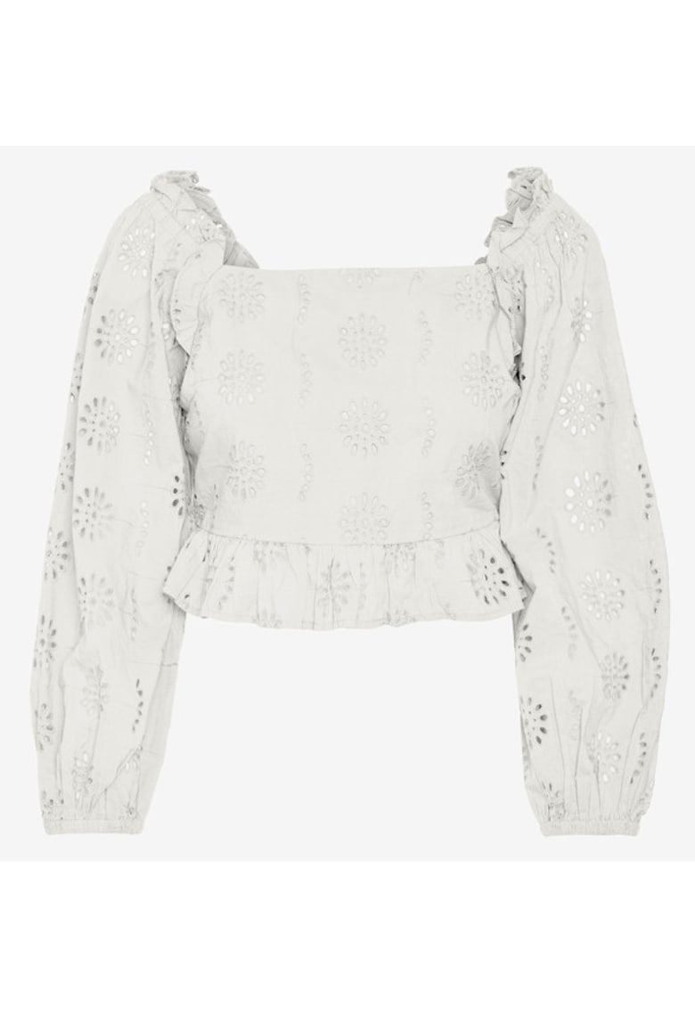 Bluza scurta perforata cu maneci bufante