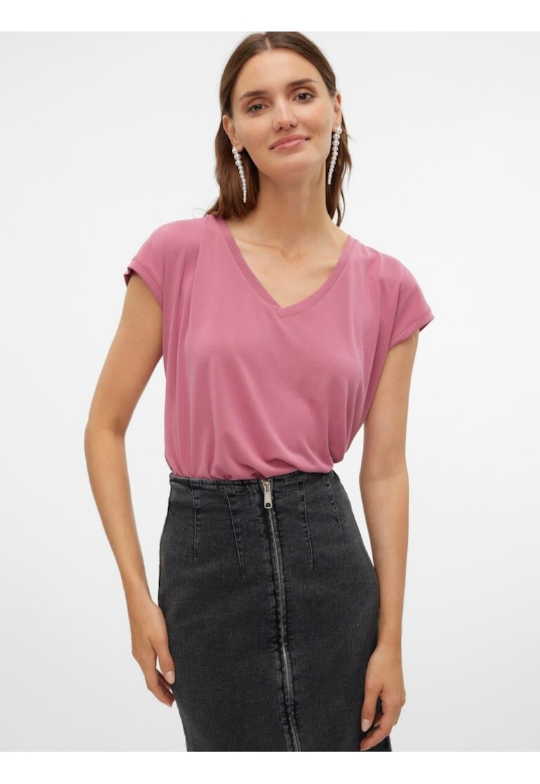 Tricou din amestec de modal cu decolteu in V -
