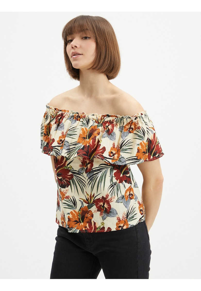 Bluza pe umeri din amestec de in floral Abell -