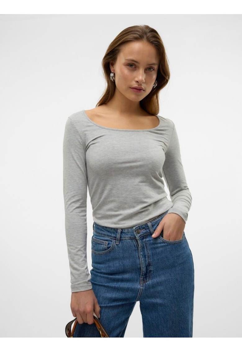 Bluza din amestec de bumbac organic cu decolteu barcuta