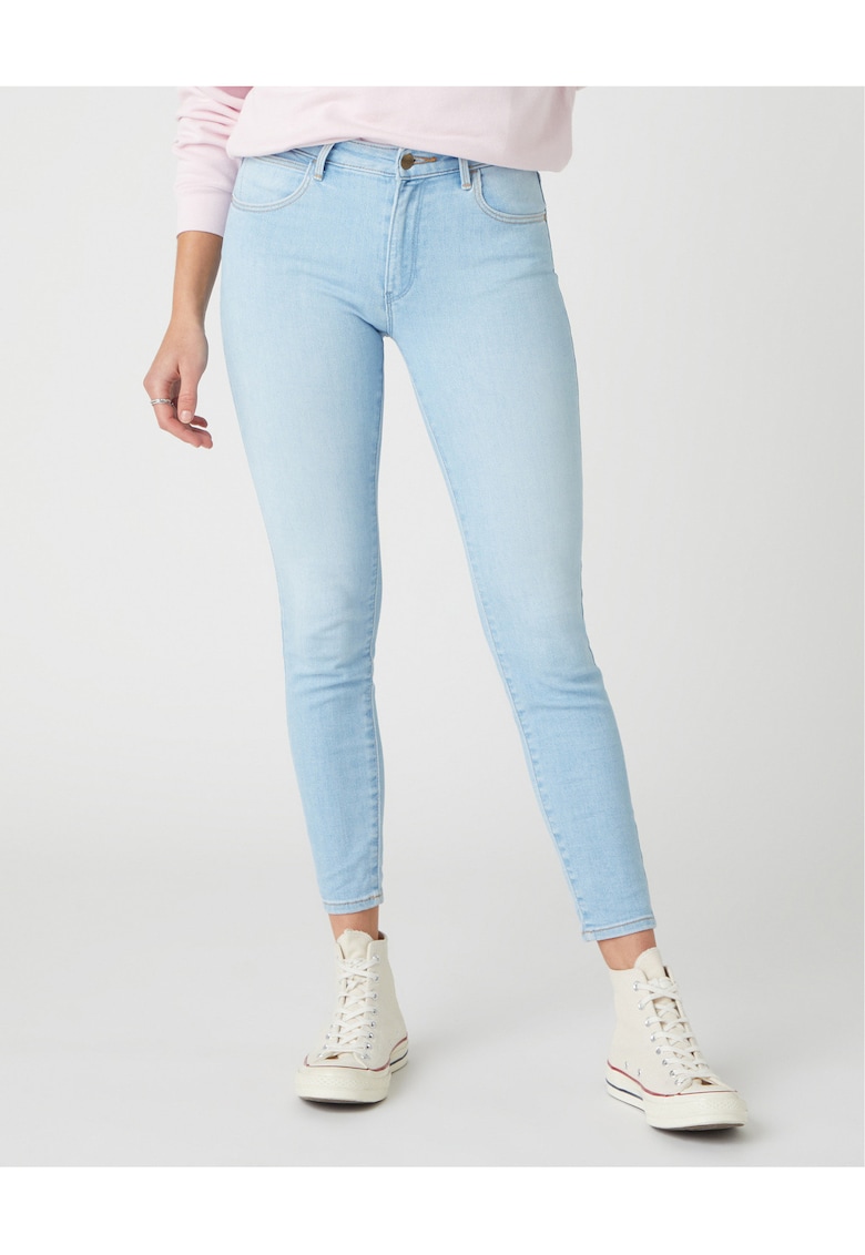 Blugi skinny uni cu buzunare -