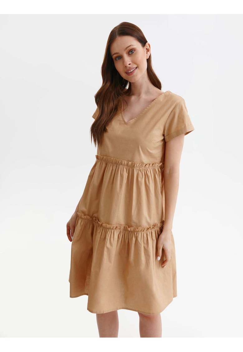 Rochie midi din bumbac cu croiala lejera si model uni -