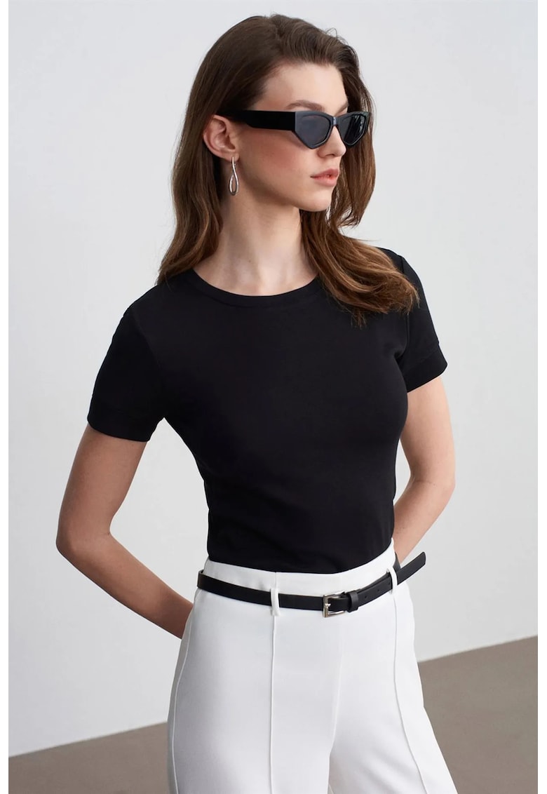 Tricou dama - slim fit - negru - bumbac/modal/elastan