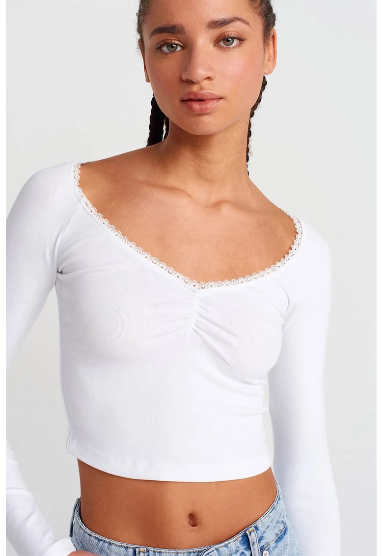 Tricou dama - tricou scurt - slim fit - alb - bumbac/modal/elastan